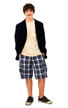 Happy boy posing isolated over white