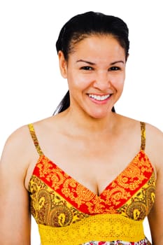 Happy young woman posing isolated over white