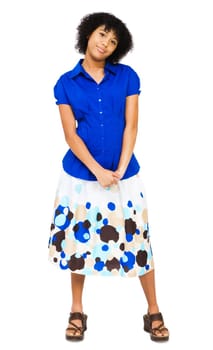 Portrait of a teenage girl posing isolated over white