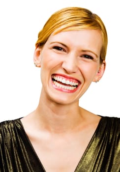Fashion model posing and laughing isolated over white
