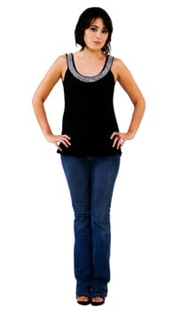 Smiling young woman posing isolated over white
