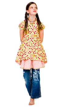 Girl day dreaming and posing isolated over white