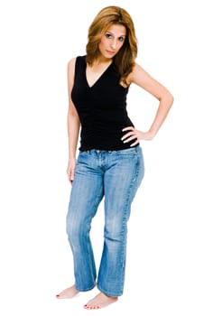 Portrait of a mid adult woman posing isolated over white