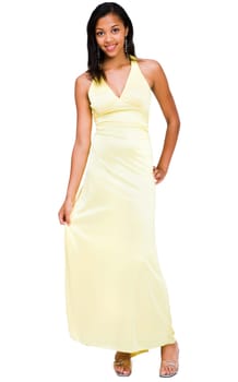African American teenage girl posing isolated over white