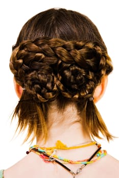 Hairstyle of a girl isolated over white