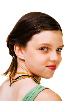Portrait of a girl smiling and posing isolated over white