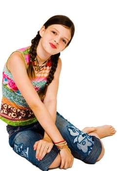 Portrait of a girl smiling and posing isolated over white