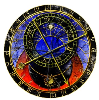 Illustration of the astronomical clock in grunge style