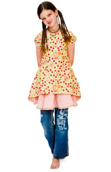 Portrait of a girl posing and smiling isolated over white