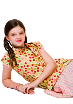 Smiling girl posing isolated over white