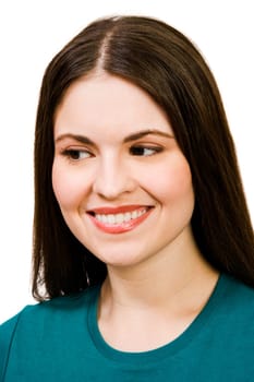 Young woman smiling isolated over white