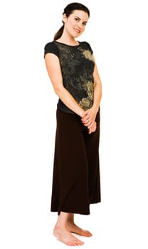 Smiling young woman posing isolated over white