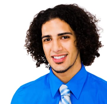 Smiling businessman posing isolated over white