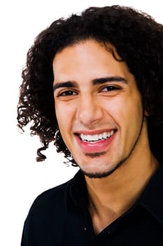 Latin American man smiling and posing isolated over white