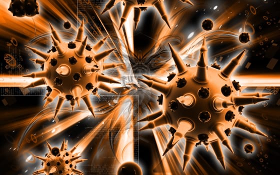 Digital illustration of Flu virus in colour background