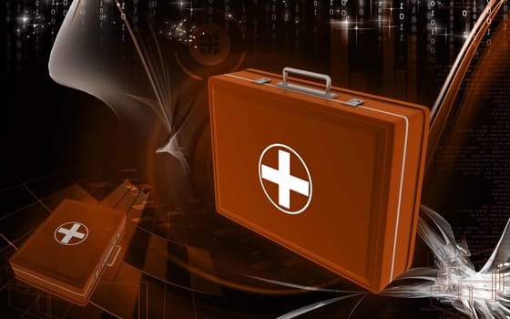 Digital illustration of First aid box in colour background