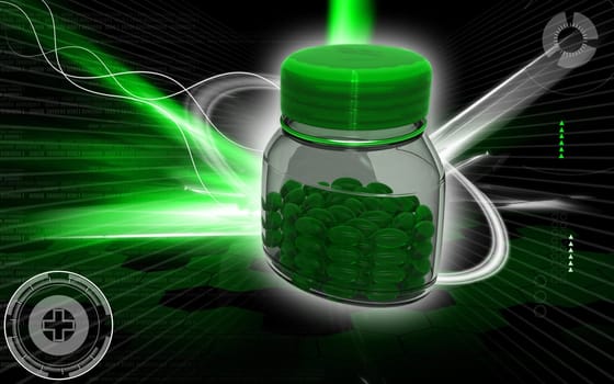 Digital illustration of capsule bottle in colour background