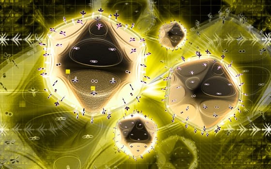 Digital illustration of HIV in colour background