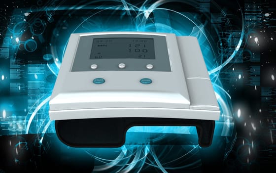 Digital illustration of blood pressure monitor in colour background