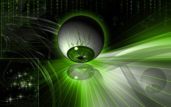 Digital illustration of eye in colour background
