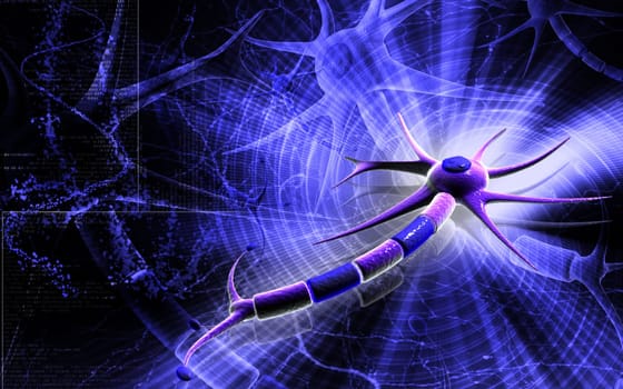 Digital illustration of neuron in colour background