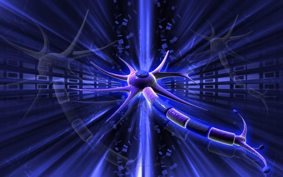 Digital illustration of neuron in colour background