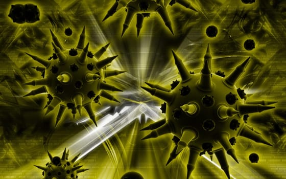 Digital illustration of Flu virus in colour background