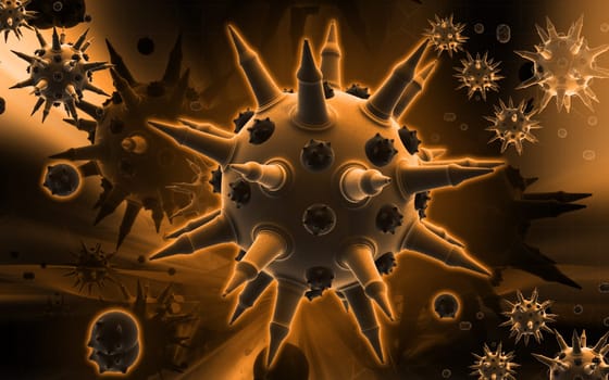 Digital illustration of Flu virus in colour background