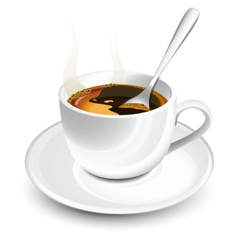 Cup of hot coffee with foam and spoon