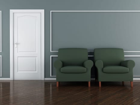 Classic interior (3D render) -  Two Green Armchairs