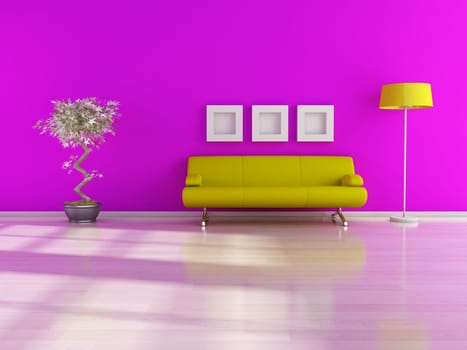 modern interior (3D render) -  Sofa With Three Empty Canvas