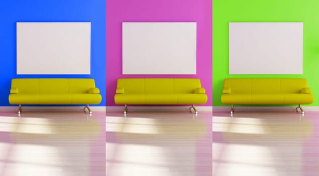 modern interior (3D render) -  Sofa With Empty Board