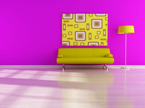 modern interior (3D render) -  Sofa With Retro Style Paint