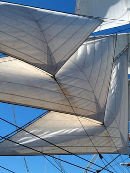 Sails of the majestic “Star of India” that is moored at the “Maritime Museum” in San Diego, California.