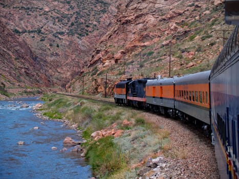 Train Through Royal Gorge below the Royal Gorge Bridge in Canon City, Colorado