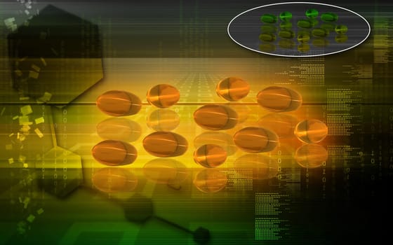 Digital illustration of liver code capsule in colour background