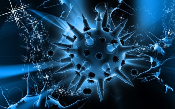 Digital illustration of Flu virus in colour background