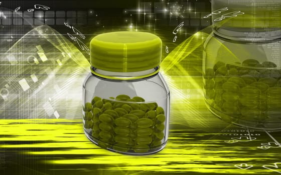 Digital illustration of capsule bottle in colour background