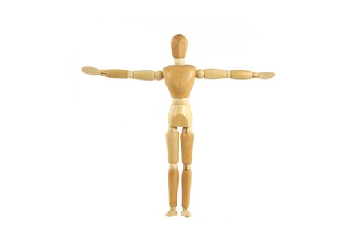 A Wooden manikin arms spread out