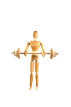 A Weight lifting wooden manikin