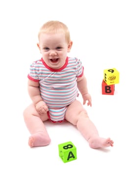 A baby isolated against a white background