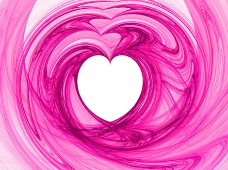 A white heart surrounded by swirls of pinks.