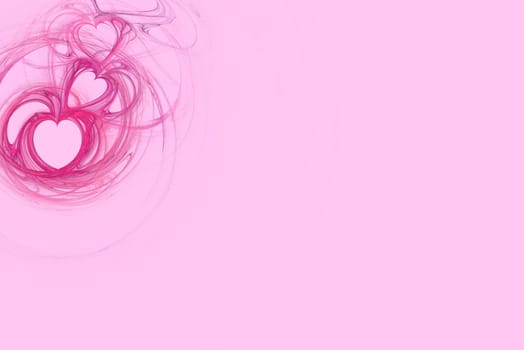 Hot Pink heart design on a pastel pink background with copy space for powerpoint etc.