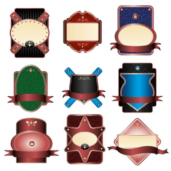 Set of nine noble lables on white background.