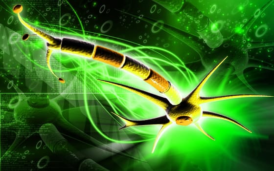 Digital illustration of neuron in colour background