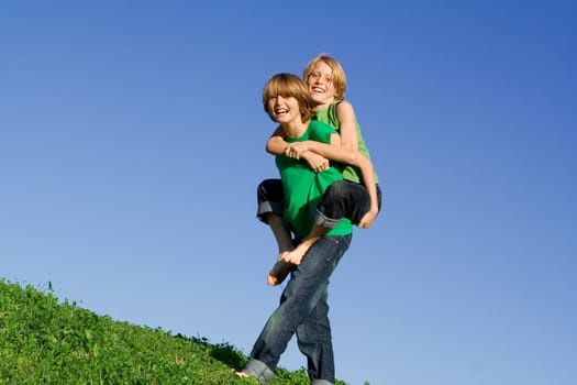 happy piggyback summer kids