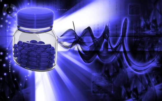 Digital illustration of capsule bottle in colour background
