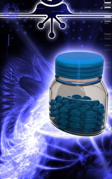 Digital illustration of capsule bottle in colour background