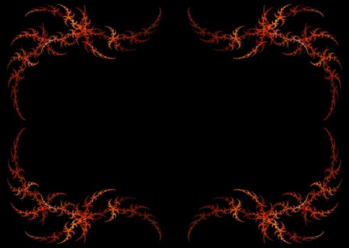 Fiery red and orange fractal frame or border with black copy space.