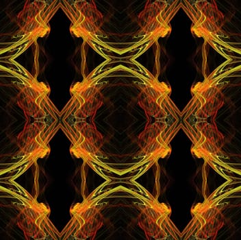 Seamless, continuous background, textile pattern or wallpaper in yellow, orange, red and black containing diamonds designed for continuous repeating.